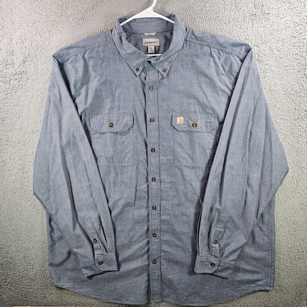 Carhartt Mens 3XL Tall Blue Chambray Long Sleeve Button Down Work Shirt